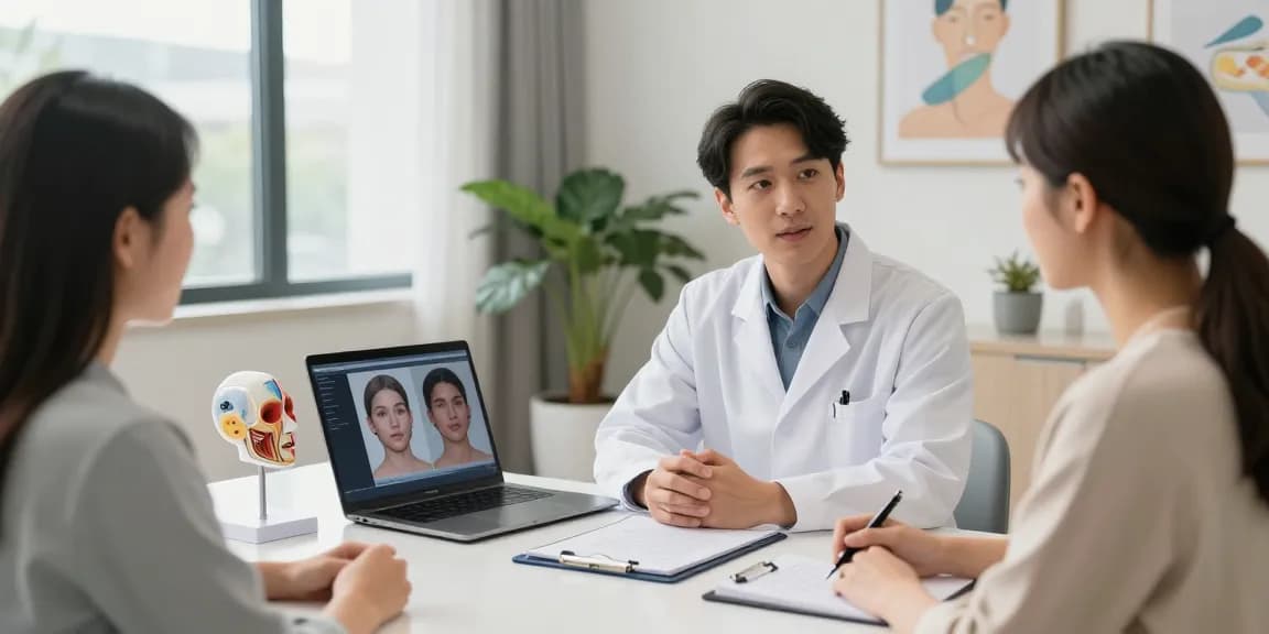 Consultation on cosmetic surgery SEO strategies in a modern clinic.