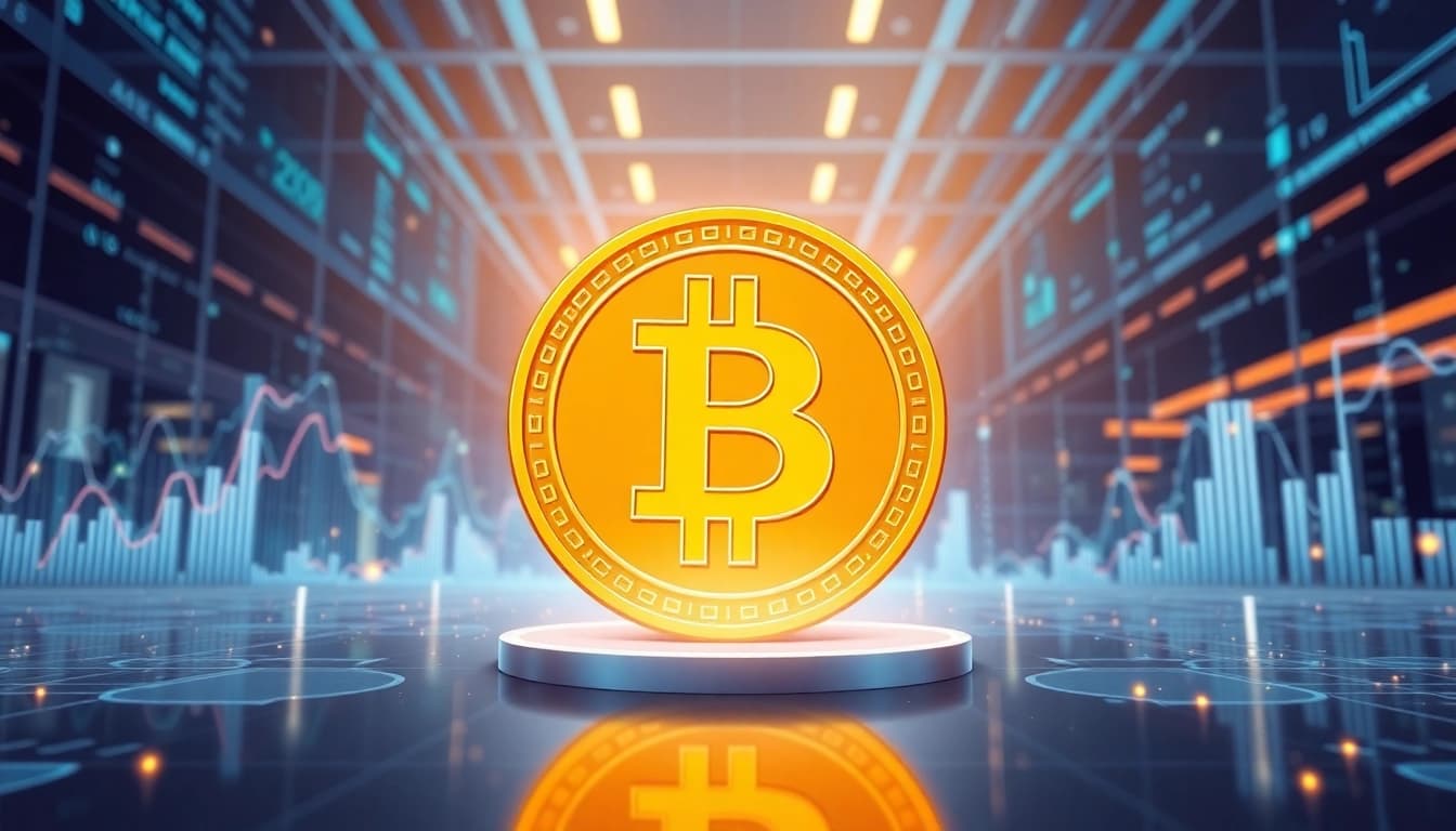 Comprendre bitcoin avec une illustration moderne numérique représentant les symboles financiers.