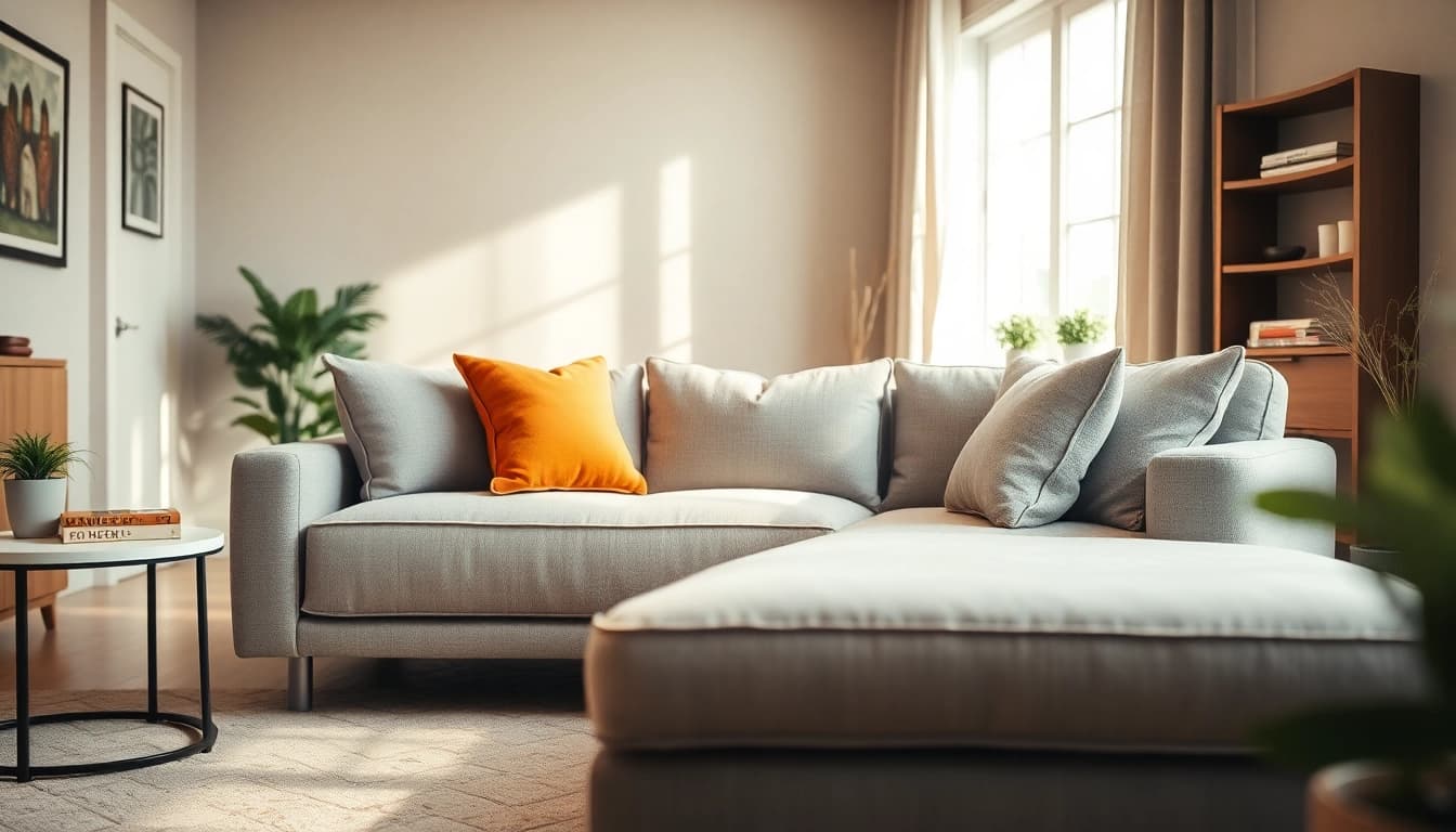Explore a stylish sofa bed in a cozy living room, highlighting modern design and comfort.