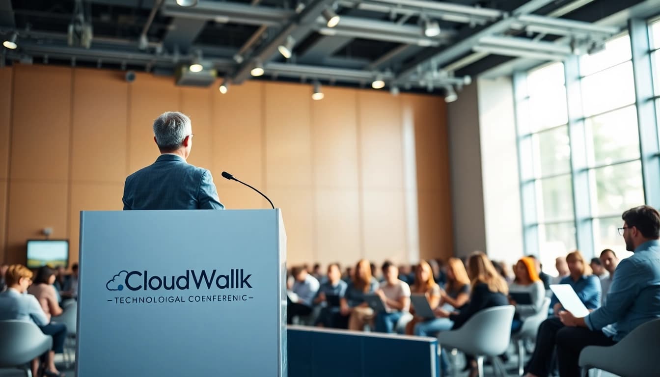 Engaging presentation on CloudWalk Technology at a professional conference.
