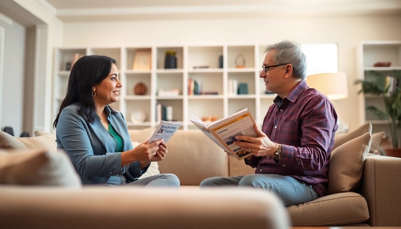 Engaged discussion between a homeowner and an expert led warranty company representative.