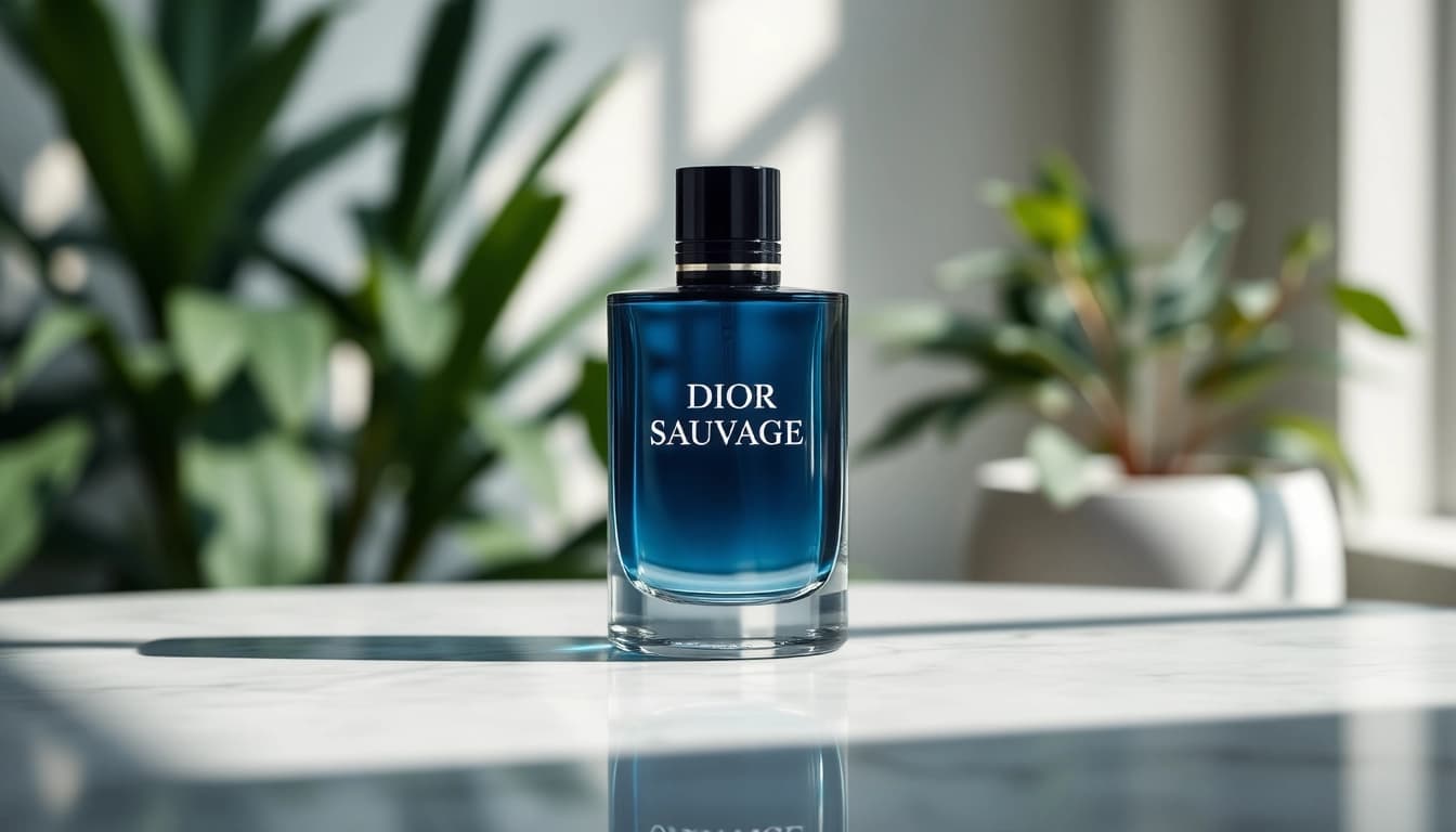 Showcase dior sauvage parfum in a sleek bottle against a refined backdrop, highlighting its elegance.