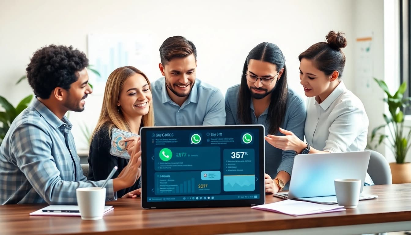 Showcasing WhatsApp Smart CRM features in a modern office collaboration setting.