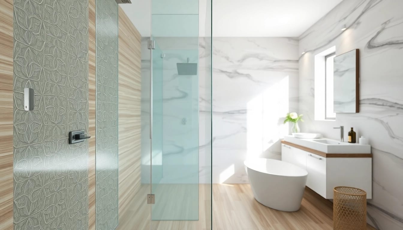 Paroi de douche élégante et moderne dans une salle de bain lumineuse.