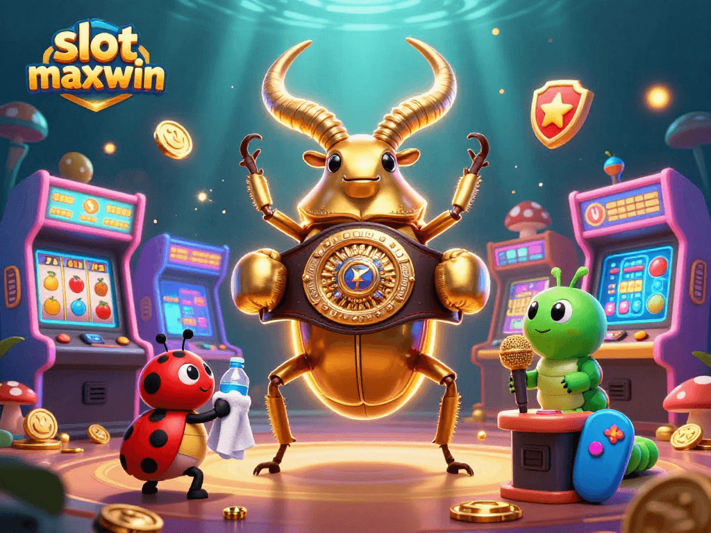 Spin to win big with slot maxwin in a dynamic 3D casino scene filled with playful gaming elements.