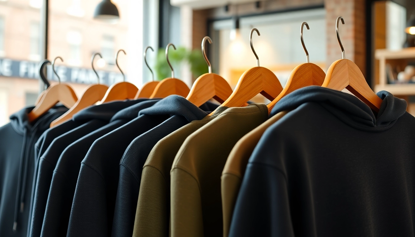 Shop high quality blank hoodies displayed in a stylish urban setting with rich textures.