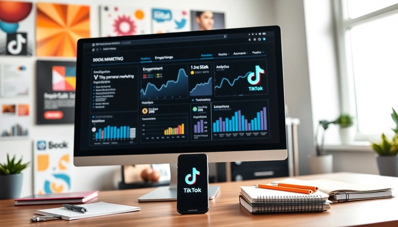 tiktok いいね 購入を推進するソーシャルメディアマーケティングのワークスペースを示す