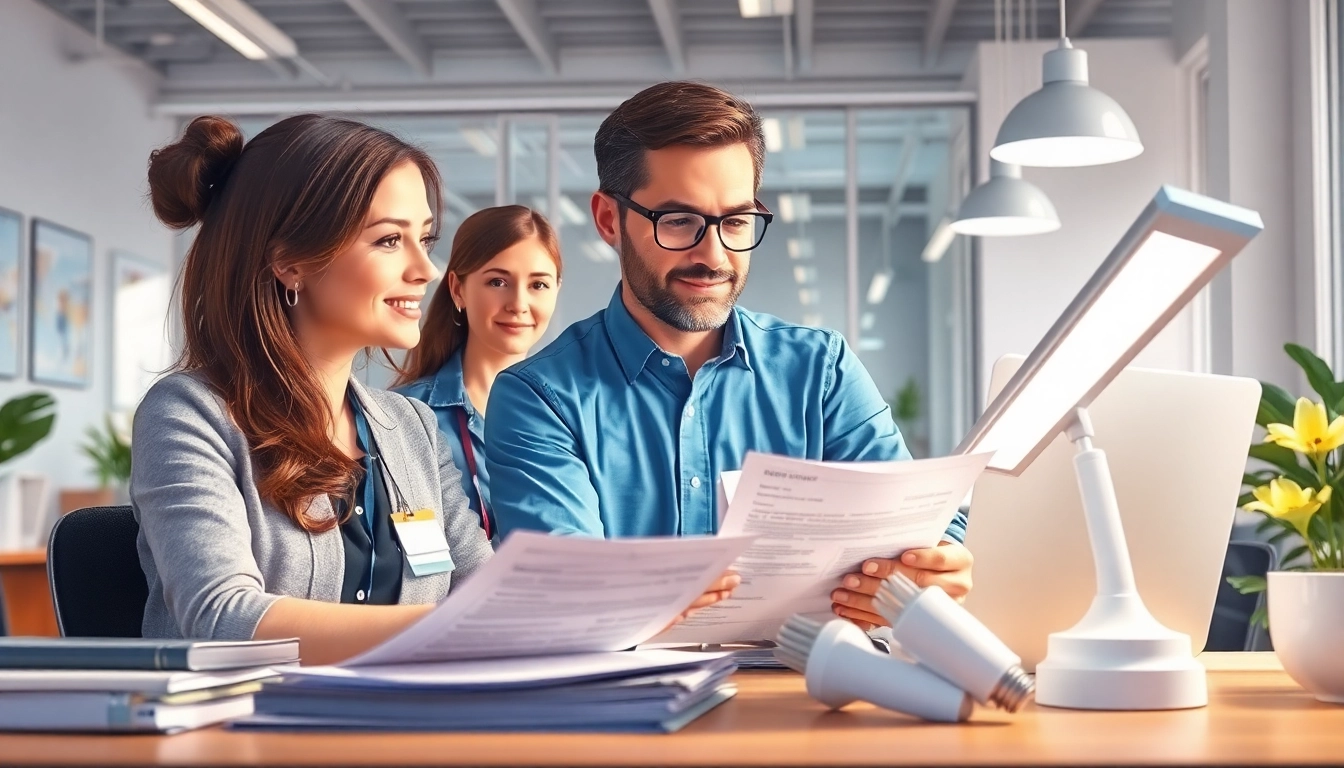 Engaging team of expert led warranty company representatives providing assistance in a vibrant office.