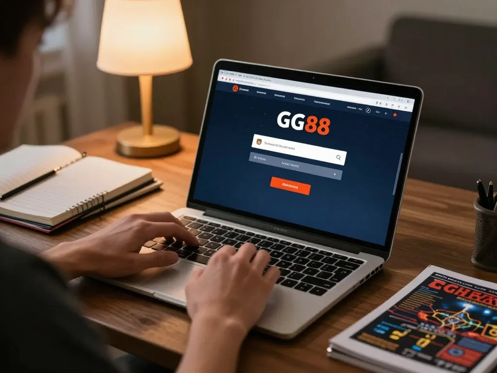 Player engaging in GG88 đăng nhập on a laptop while studying betting strategies at home