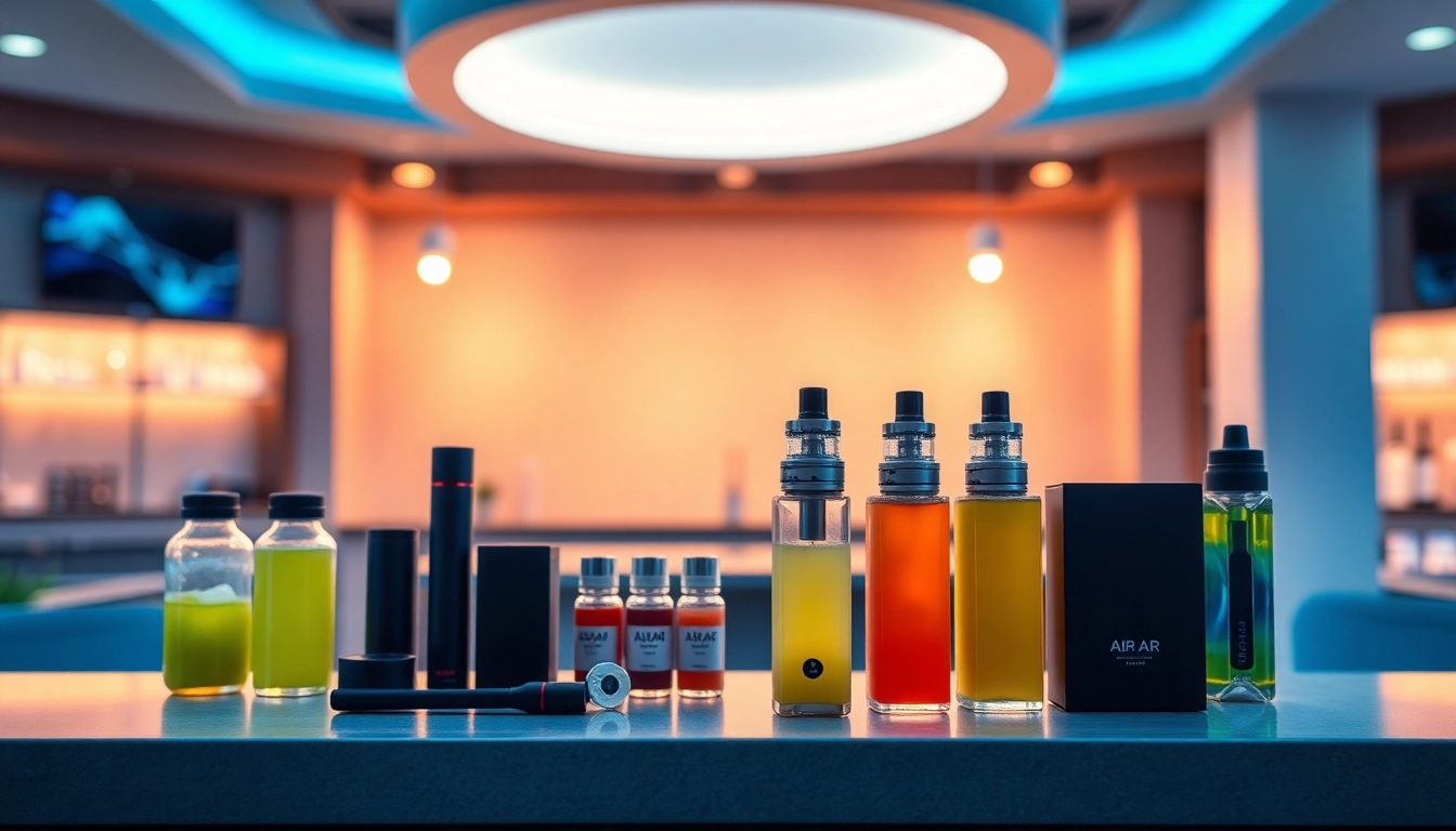 Showcasing an air bar with complementing vape juices in a stylish lounge setting.