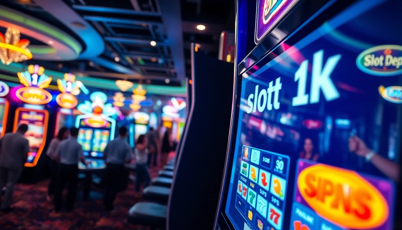 Menang besar dalam permainan slot depo 1k di lingkungan kasino yang ceria.