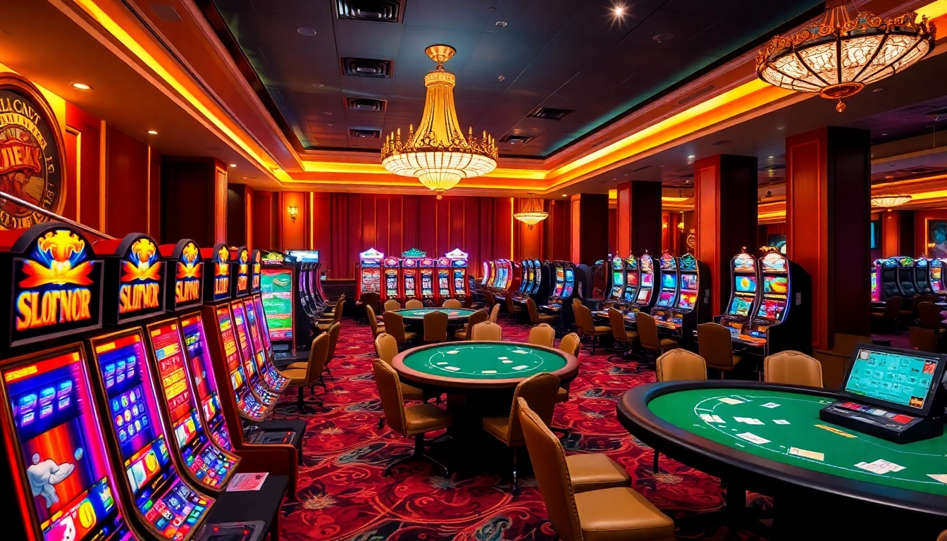 Nikmati aksi slot togel yang mendebarkan di kasino yang hidup dengan mesin slot berpendar dan nuansa mewah.
