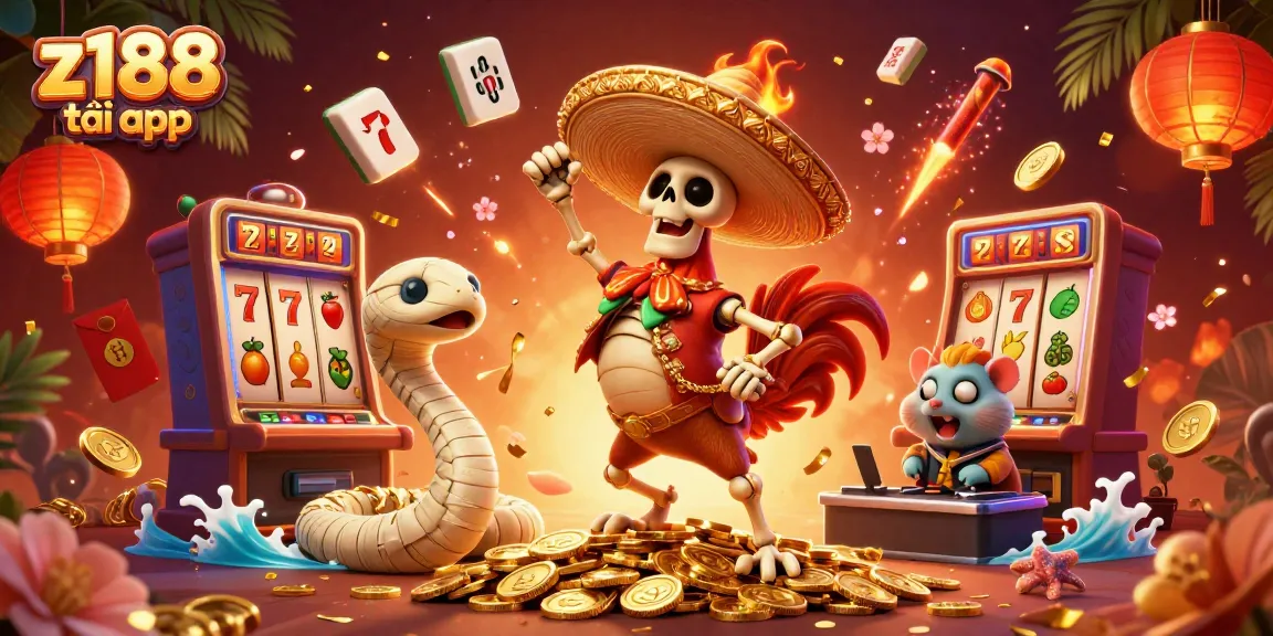 Experience the thrill of winning with z188 tải app in a lively casino-themed digital illustration.