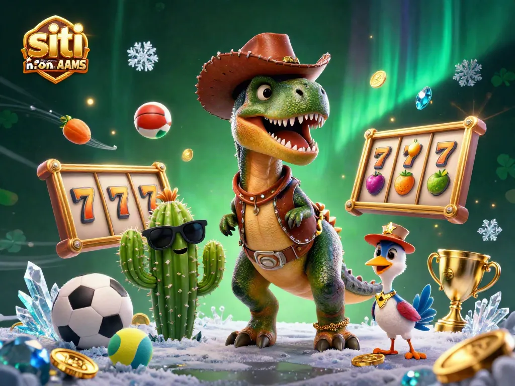 Gioca nei migliori siti casino non AAMS, con simboli di slot e personaggi dinamici in un'illustrazione vibrante.