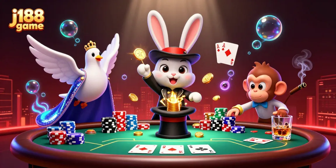 Experience the magic of j188 game with gold coins and poker chips in a dynamic casino scene