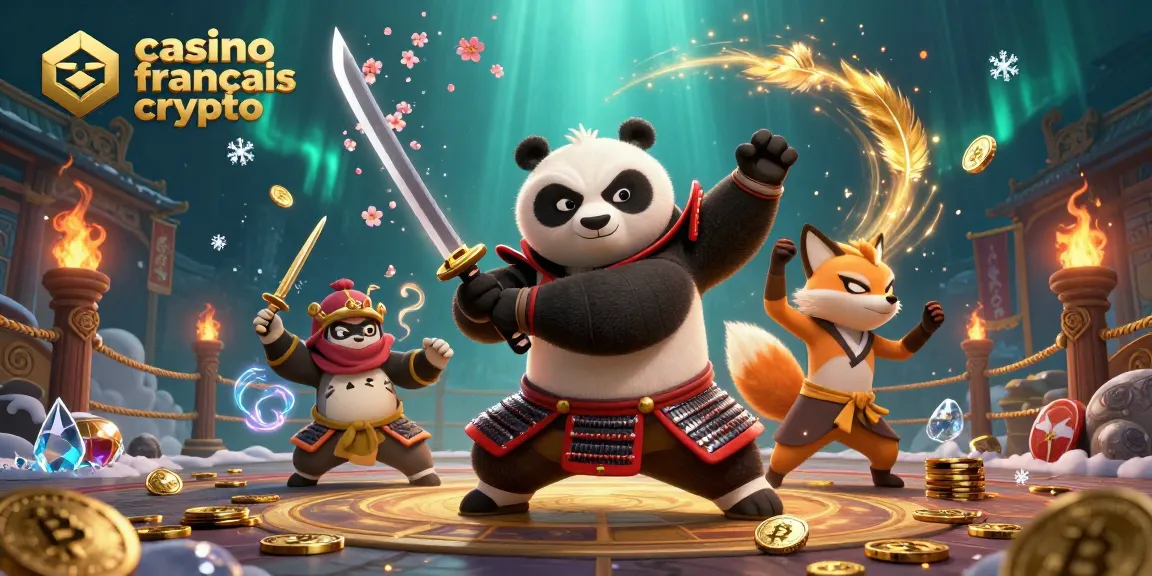 Vivez l'univers du casino français crypto avec un panda samouraï et son compagnon renard ninja.