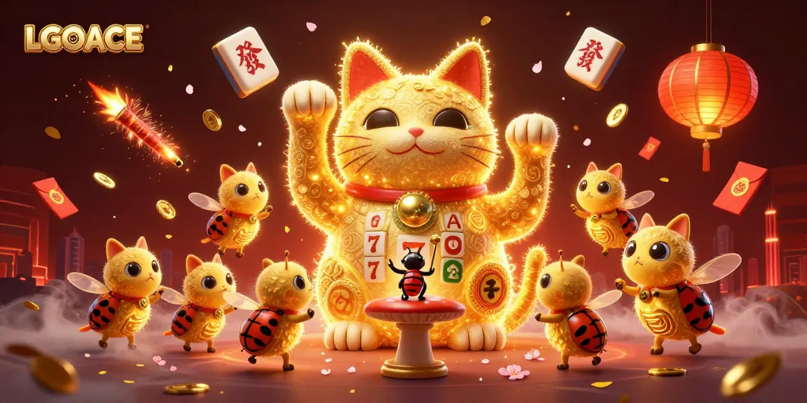 LGOACE showcases a vibrant scene with a lucky cat and casino symbols, enhancing your gaming experience.