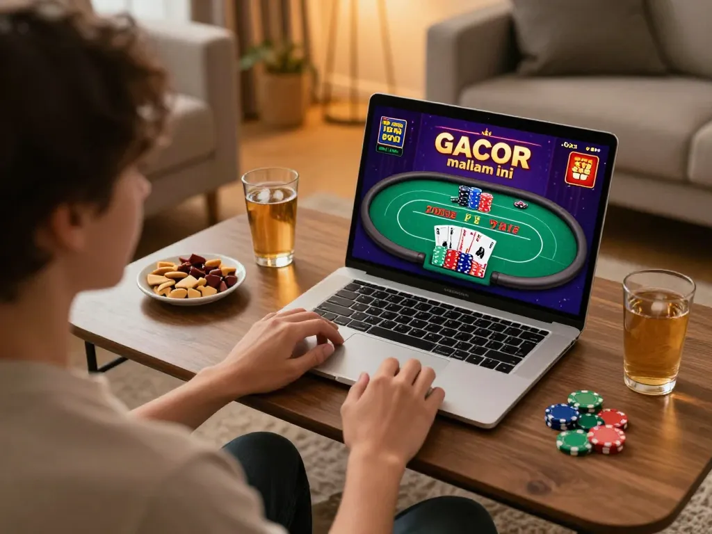 Experience slot gacor malam ini with online poker action in a cozy living room setting.