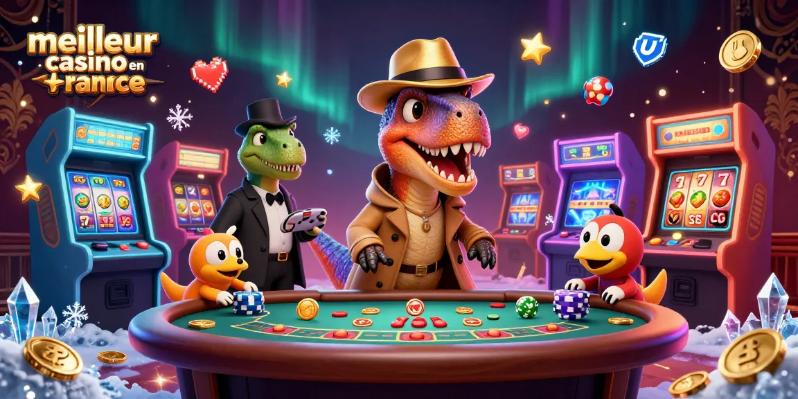 Venez découvrir le meilleur casino en ligne France avec une scène animée de dinosaures jouant au blackjack, pleine d'énergie.