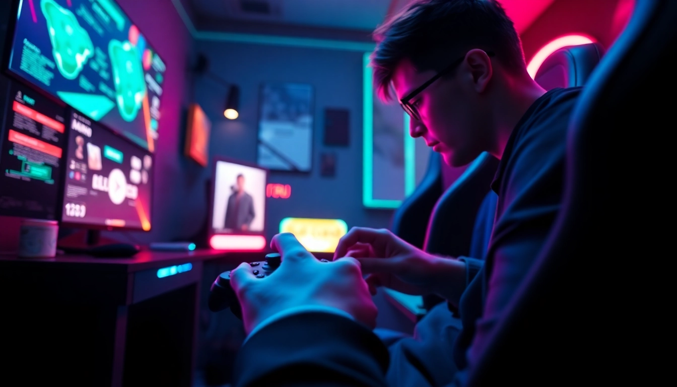 Player mastering Free Cronus zen scripts with intense focus on a gaming controller in an electrifying setup.