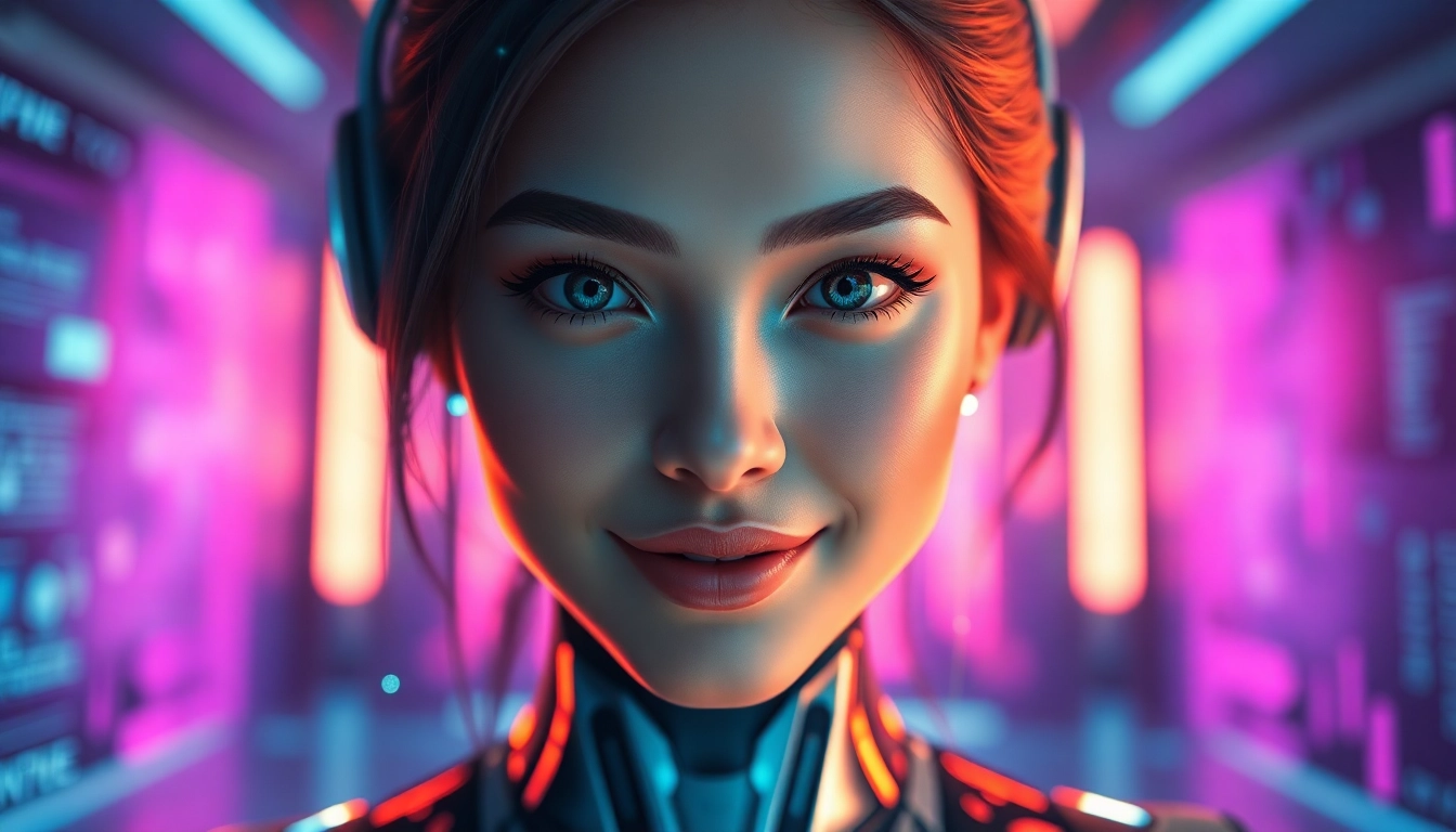 AI nsfw interactive character in a futuristic digital environment.