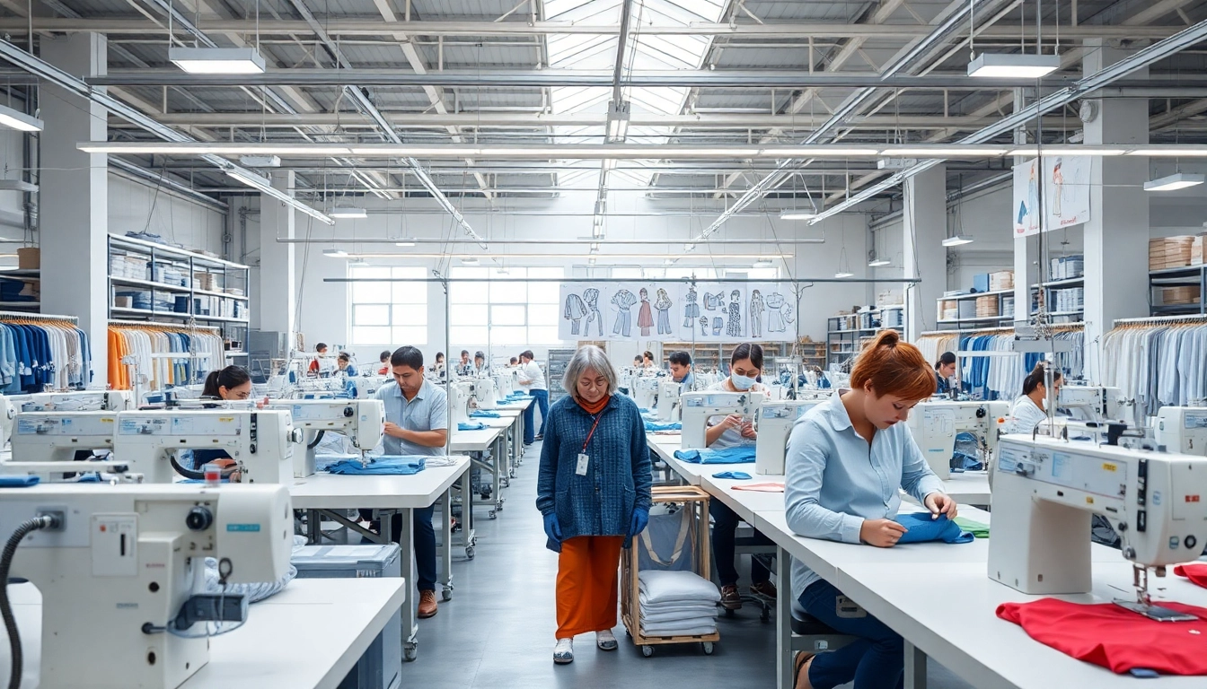 OEM clothing manufacturers operating in a modern facility with skilled workers and efficient sewing machines.