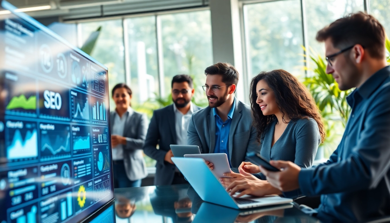 SEO Agentur Team bei der Zusammenarbeit an digitalen Marketingstrategien.