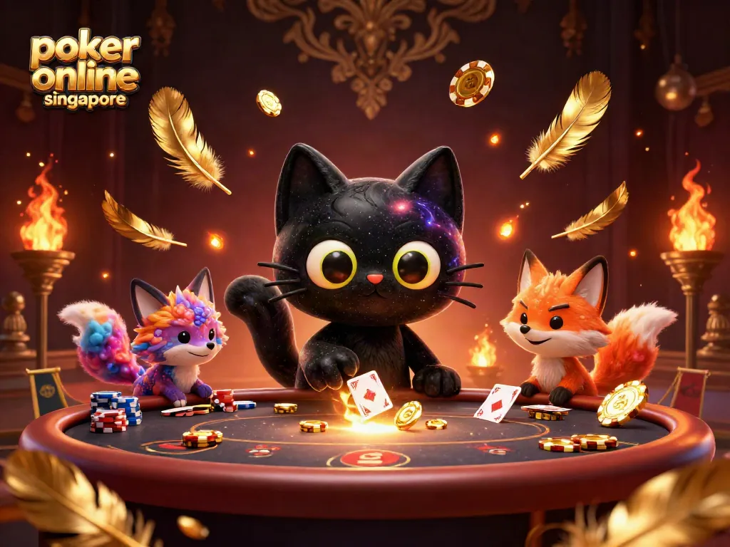 Engage in poker online Singapore with a whimsical cosmic scene showcasing cartoon characters and dynamic gaming elements.