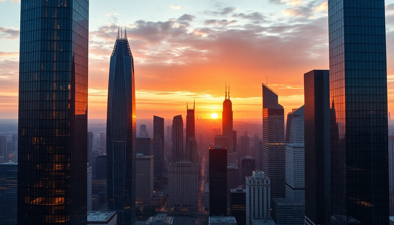 Showcase of top properties developers with stunning skyline and modern architecture.
