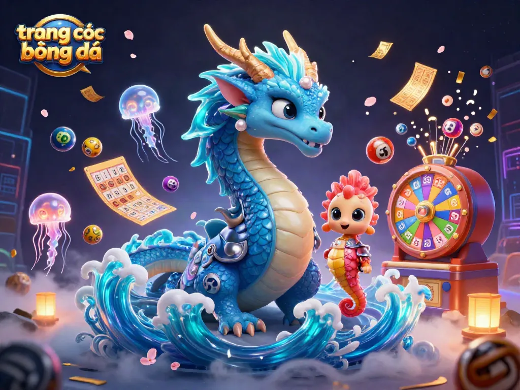 Khám phá trang cá cược bóng đá với hình ảnh sống động từ con rồng nước xanh và các yếu tố cá cược nổi bật.