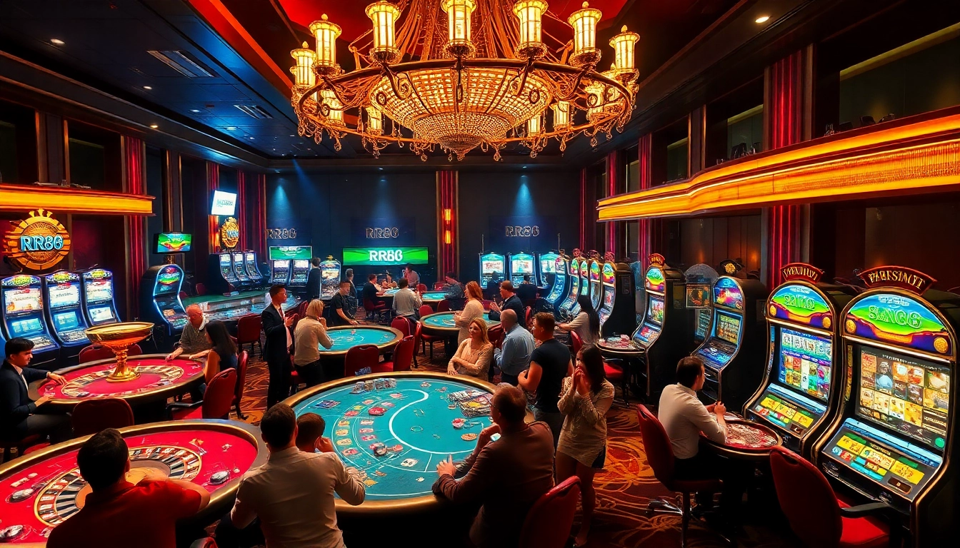 RR88 casino scene showcasing players enjoying exciting games and high-stakes action.