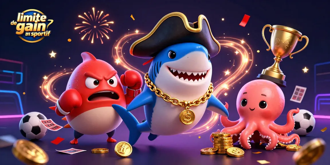Gagnez avec des paris sportifs illustrant la limite de gain paris sportif, des personnages de casino, et des éléments de jeu dynamiques.
