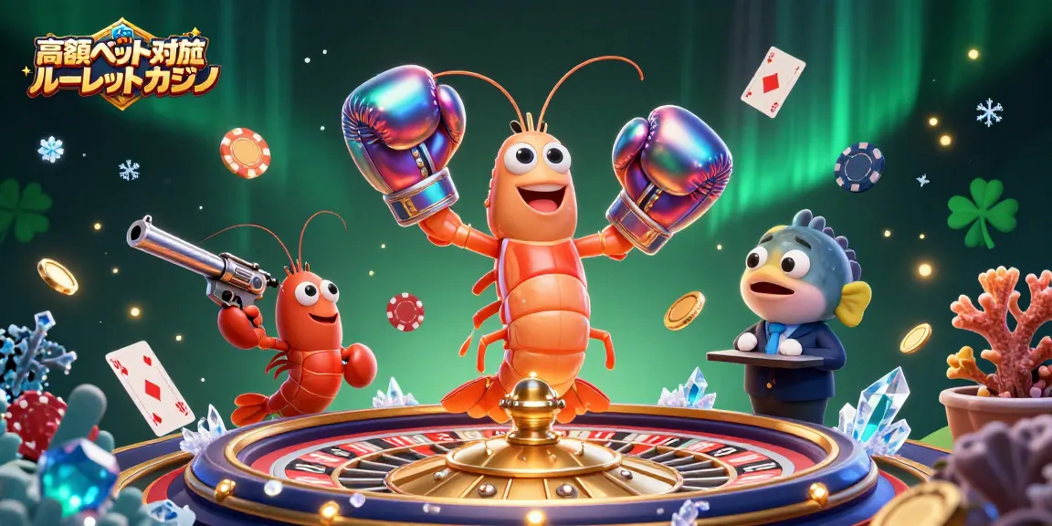 高額ベット対応ルーレットカジノでルーレット遊戯を楽しむ鮮やかなキャラクターのイラスト