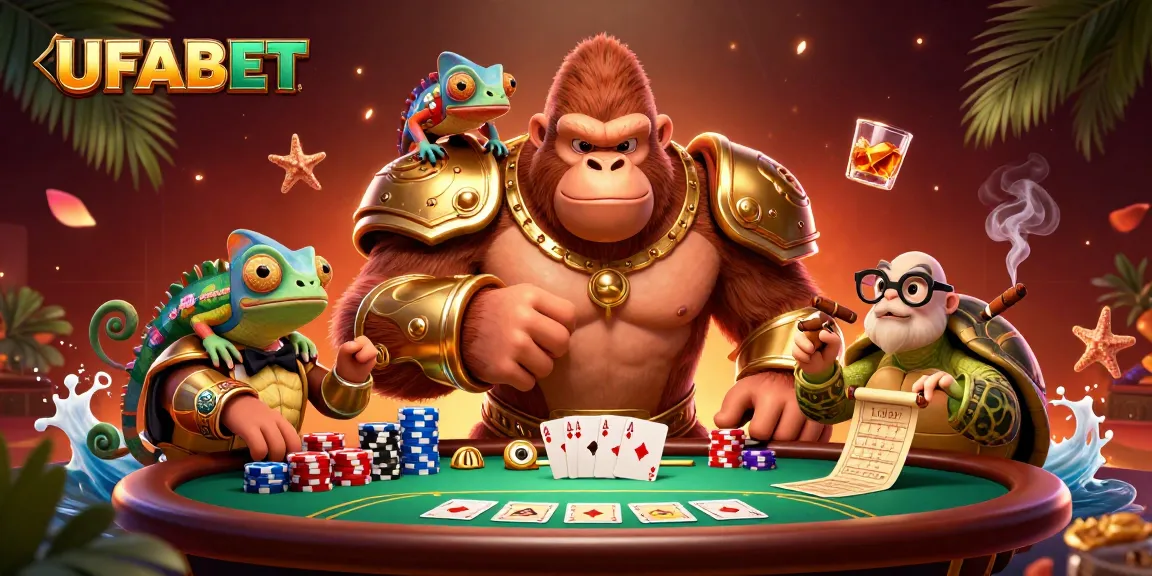 Experience UFABET's dynamic casino with powerful characters engaging in thrilling poker.