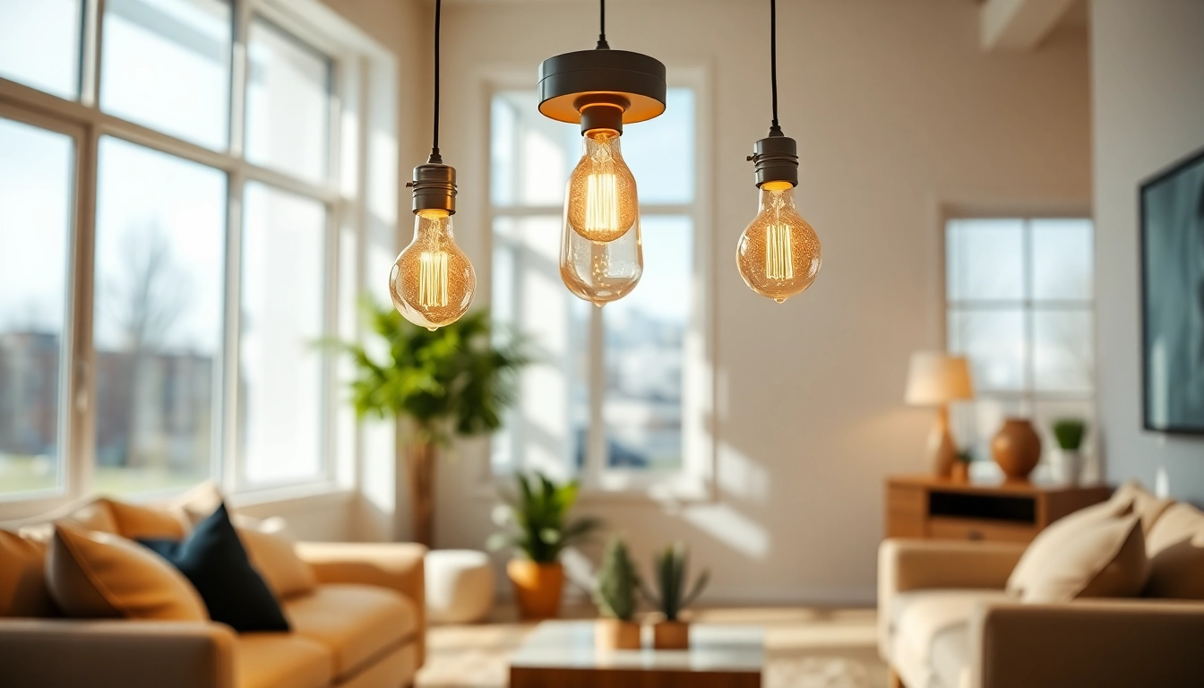 Illuminate any space with vibrant a19 light bulbs in a cozy interior scene.