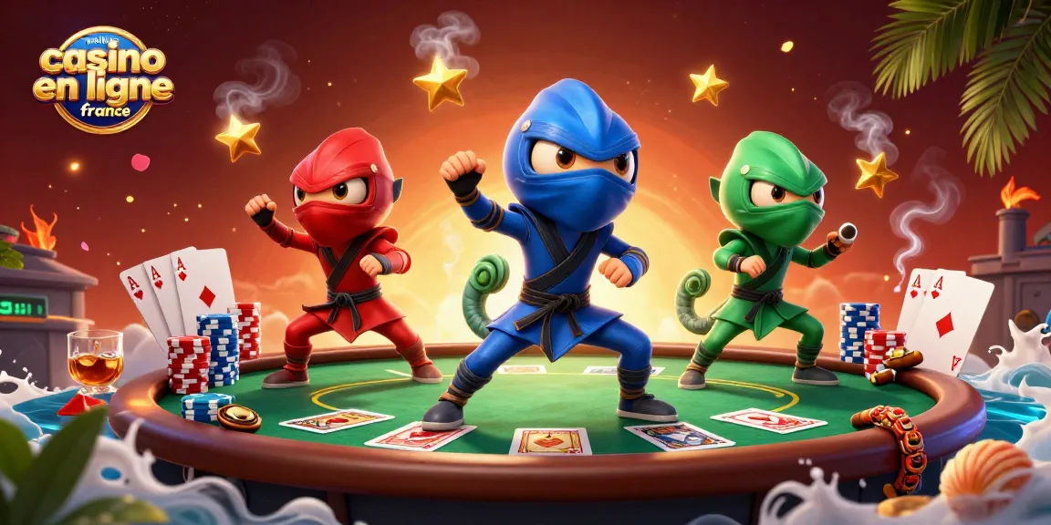 Jouez au meilleur casino en ligne France avec des personnages colorés dans une scène de poker dynamique.