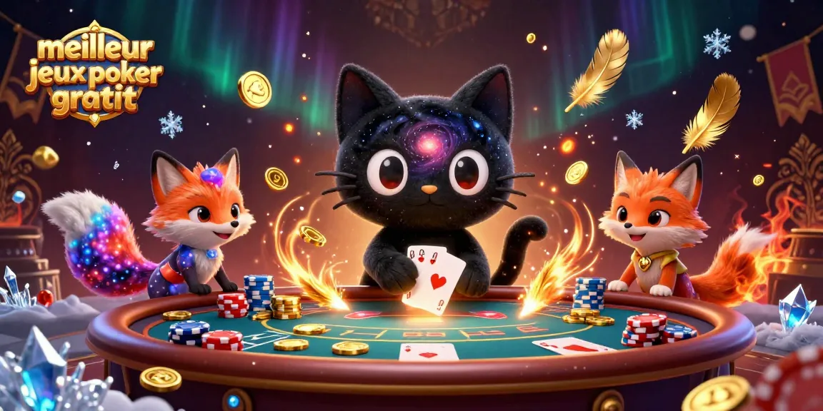 Jouez au meilleur jeux de poker gratuit avec la chatte trou noir et le renard nébuleux dans un casino cosmique.