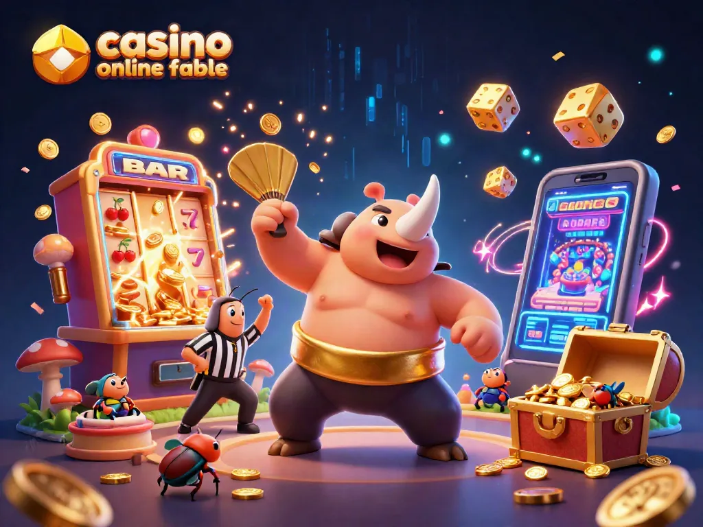 El campeón de sumo, un escarabajo rinoceronte, gana en el casino online fiable lanzando monedas doradas.