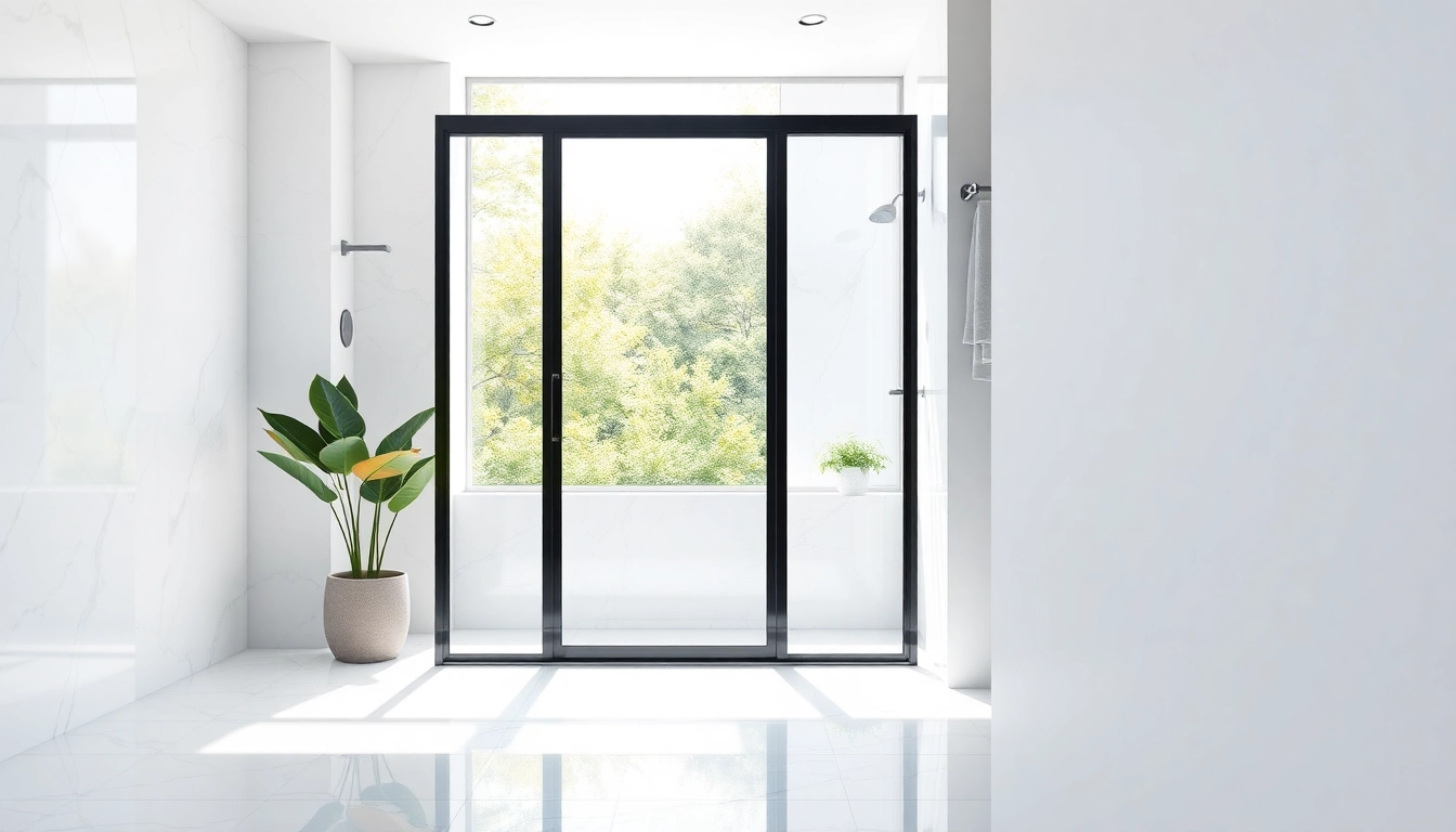 Elegant shower door black frame enhances a modern bathroom's sleek design and airy ambiance.