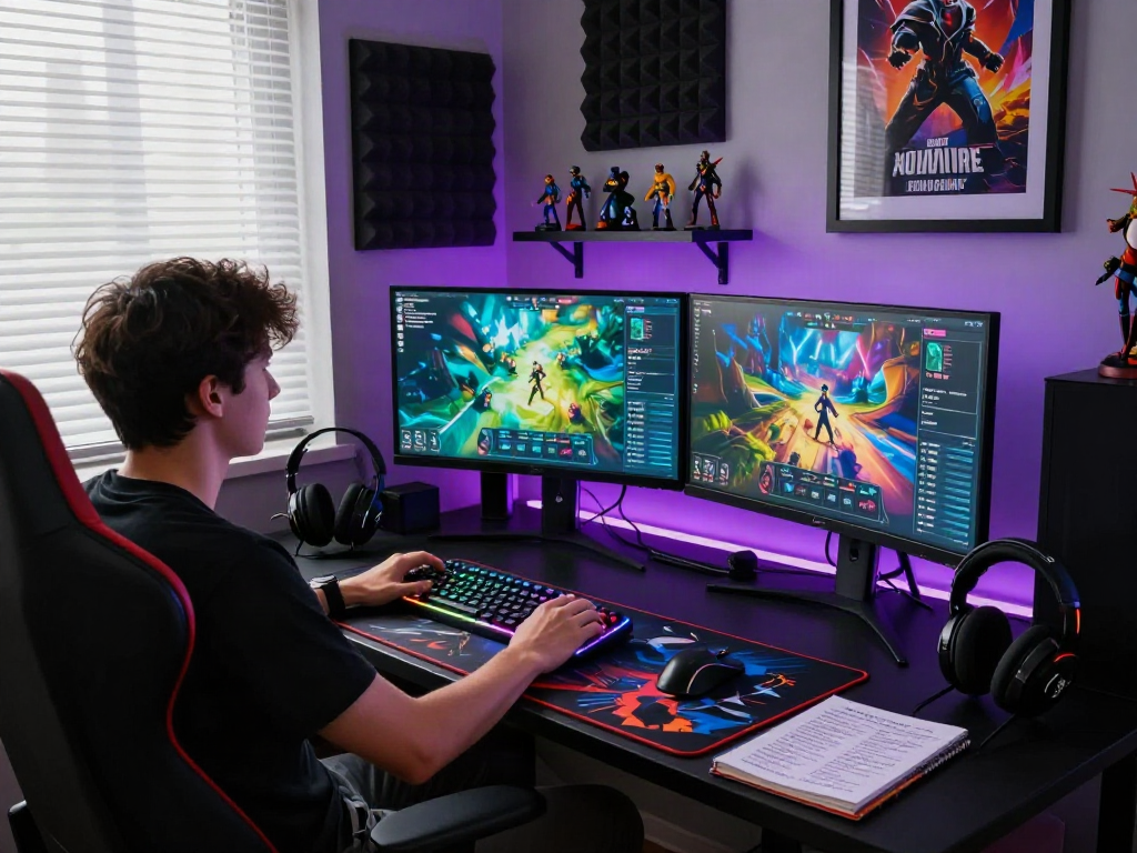rokok88 login displayed on vibrant gaming monitors in a cozy workspace