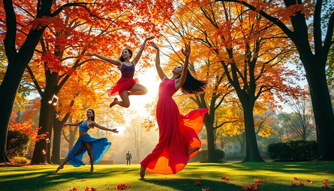 Dance performers showcasing seedance in a vibrant park, emphasizing dynamic movement and joyful expression.