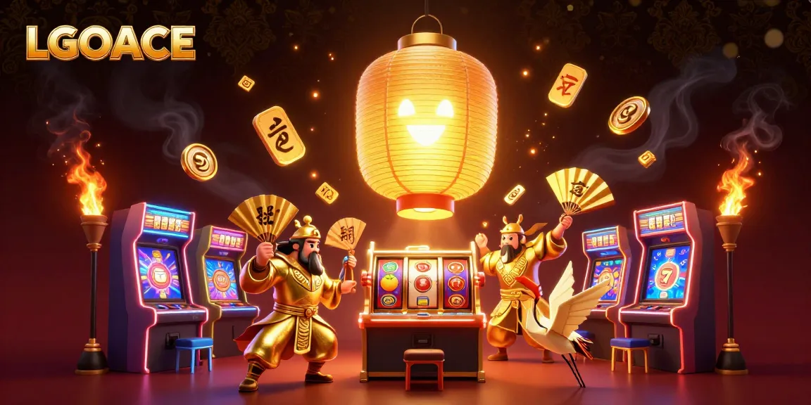 LGOACE features a golden lantern spirit and slot reels in a dynamic casino scene.