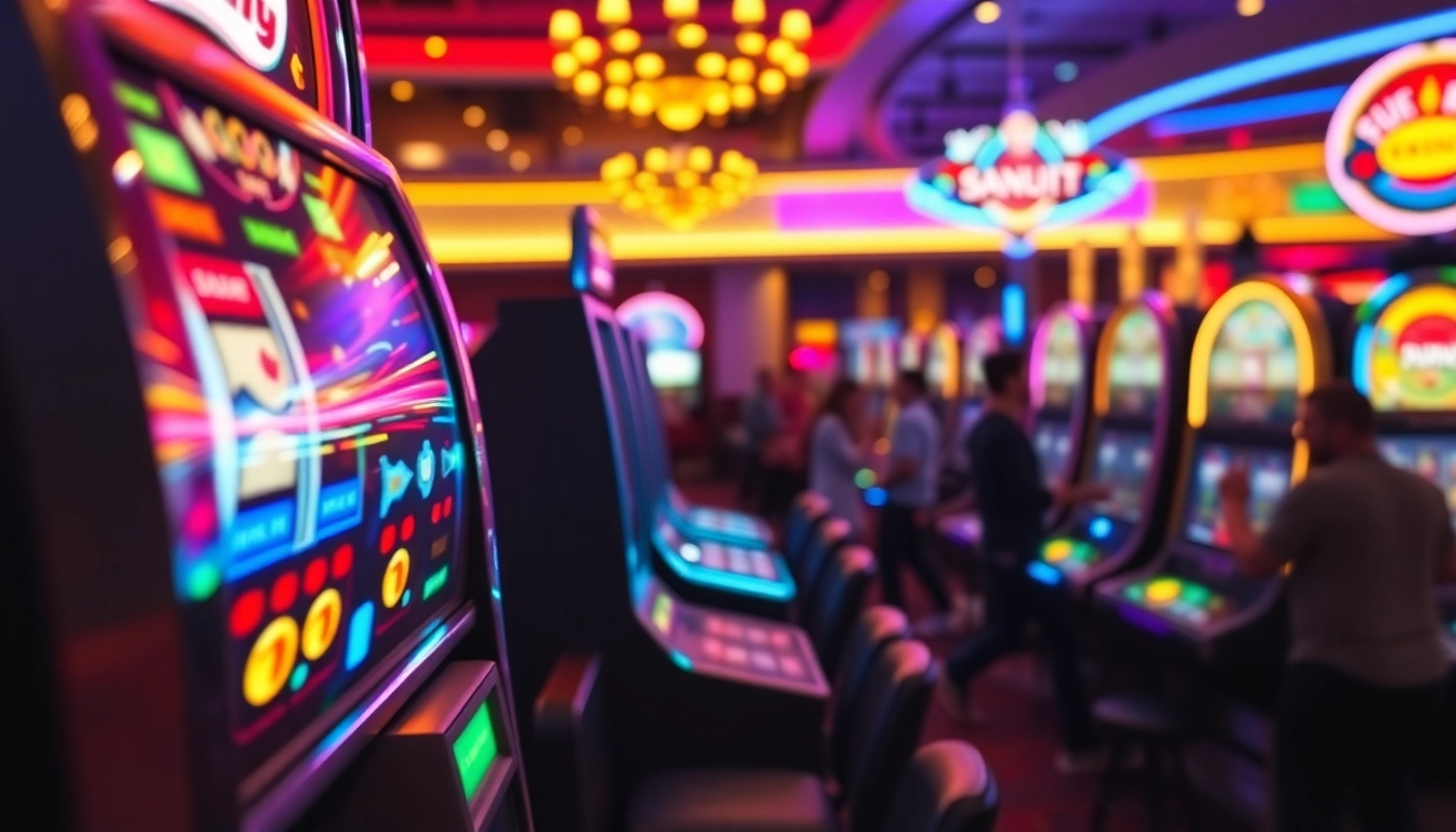 Slot gacor yang menarik dengan tampilan mesin slot yang ceria dan pencahayaan berwarna-warni