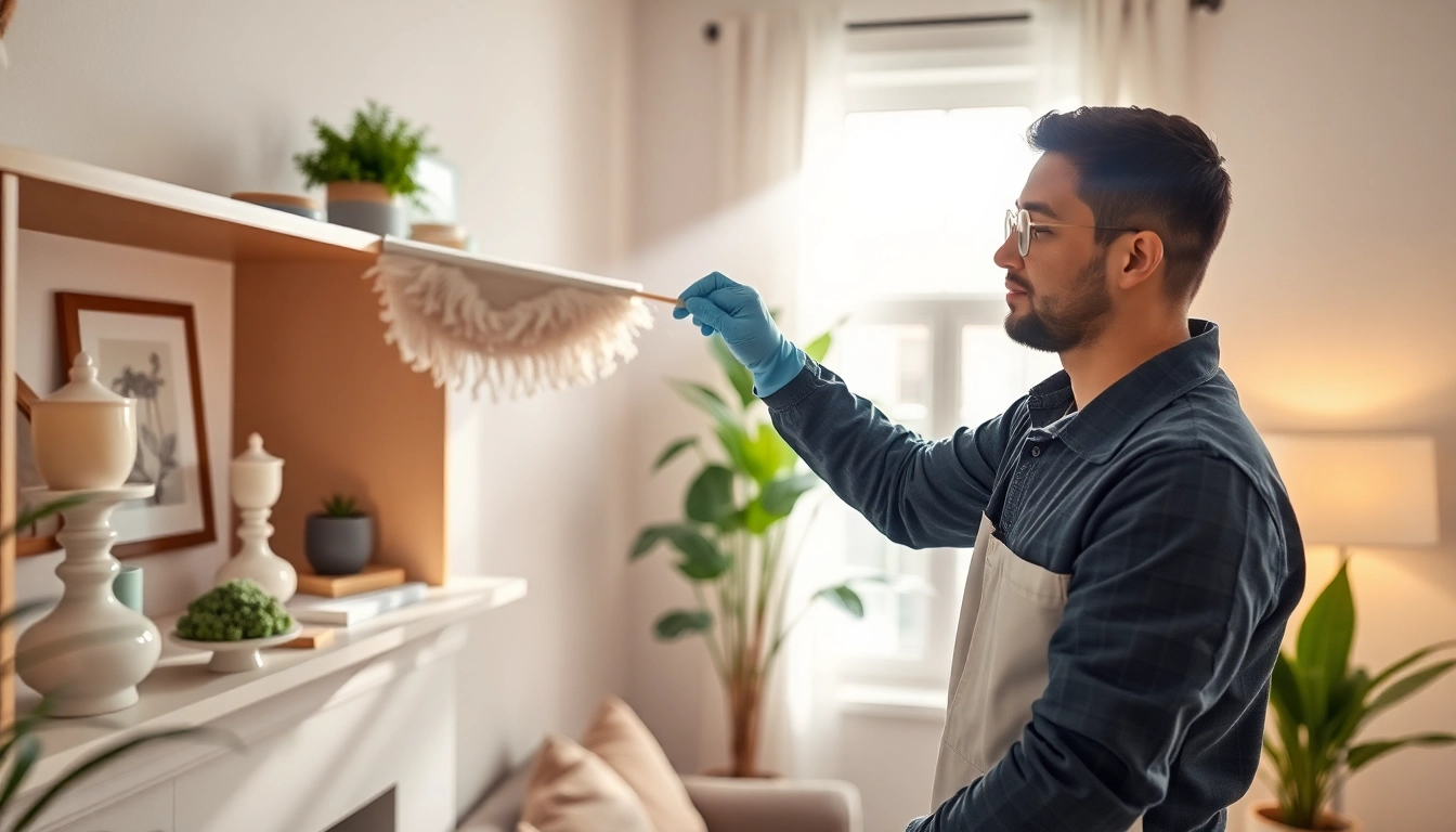 Providing cleaning services near me to a satisfied client in a light-filled, organized living room.