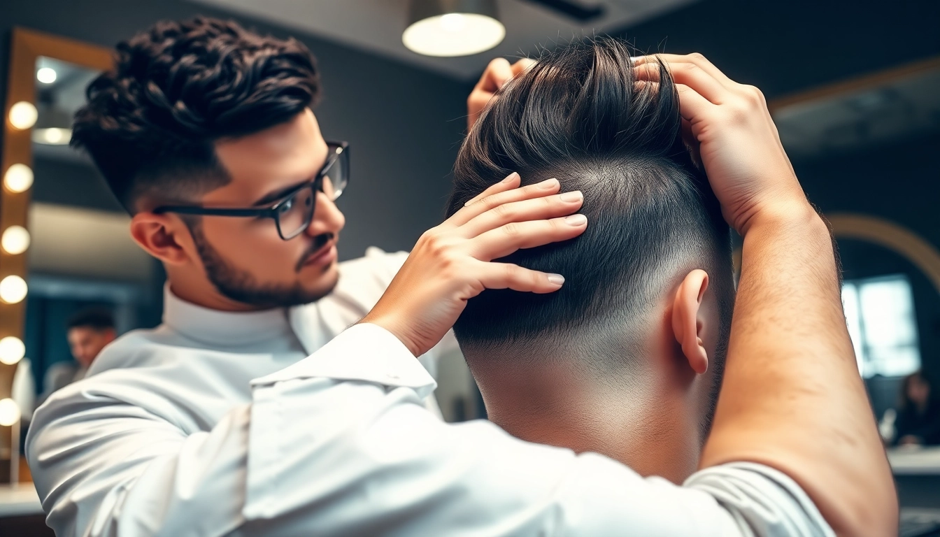 Ace of Fades 212 barber performing hair restoration in a modern salon with bright ambiance.