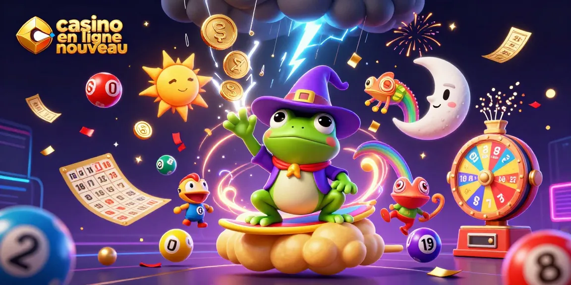 Accumulez des gains avec casino en ligne nouveau et des éléments de jeux colorés dans une illustration festive.