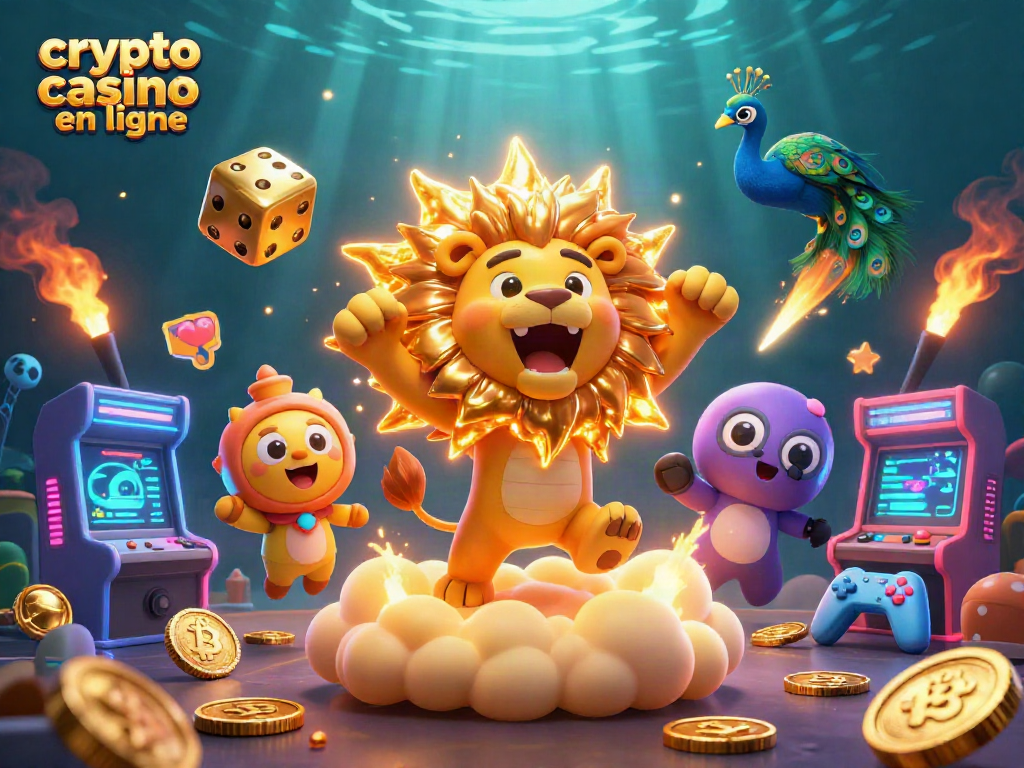 Expérimentez le frisson d'un crypto casino en ligne avec des éléments de jeu colorés et des personnages dynamiques.
