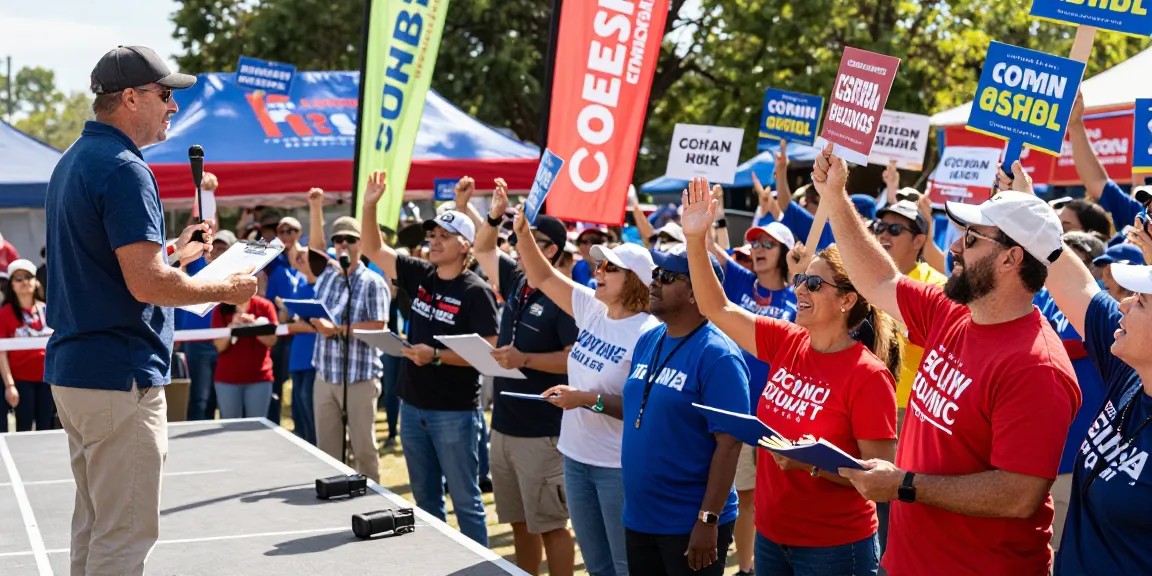 Engaged crowd at a political rally featuring a governor campaign marketing agency.
