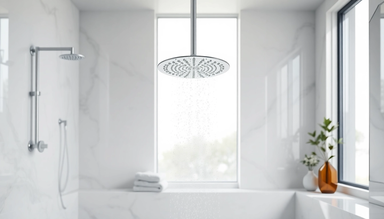 Experience elegant showers with a luxurious rain showerhead and stylish bathroom design.