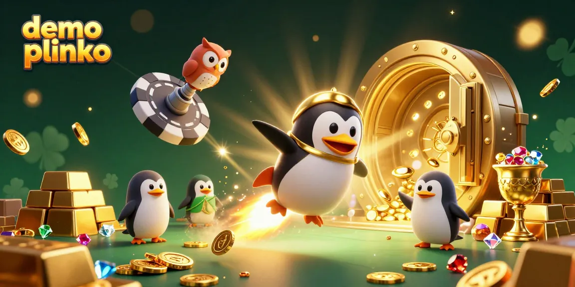 Experience the thrill of demo plinko with a golden penguin and treasures in space.